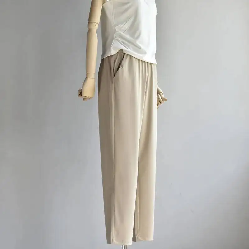 Women's High Waist Solid Color Pants 2025 Spring Summer Fashion Female Holiday Harem Trousers Casual Ankle-Length Pant