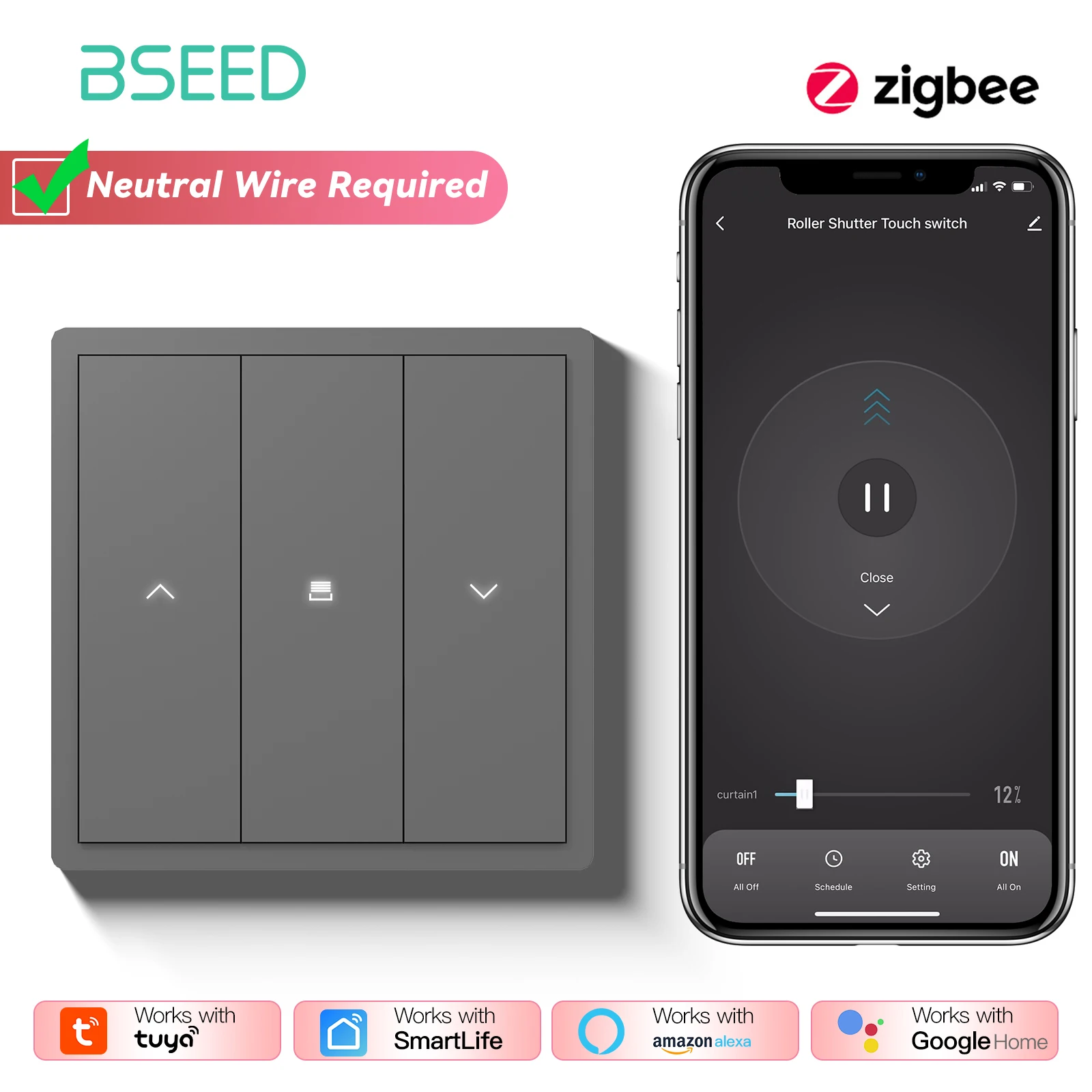 BSEED 1/2/3/4Gang 2Way Zigbee Smart Click Knop Schakelaar Smart EU Socket met AC Plastic Frame Werken Met Tuya Smart Leven Alexa - afbeelding 1