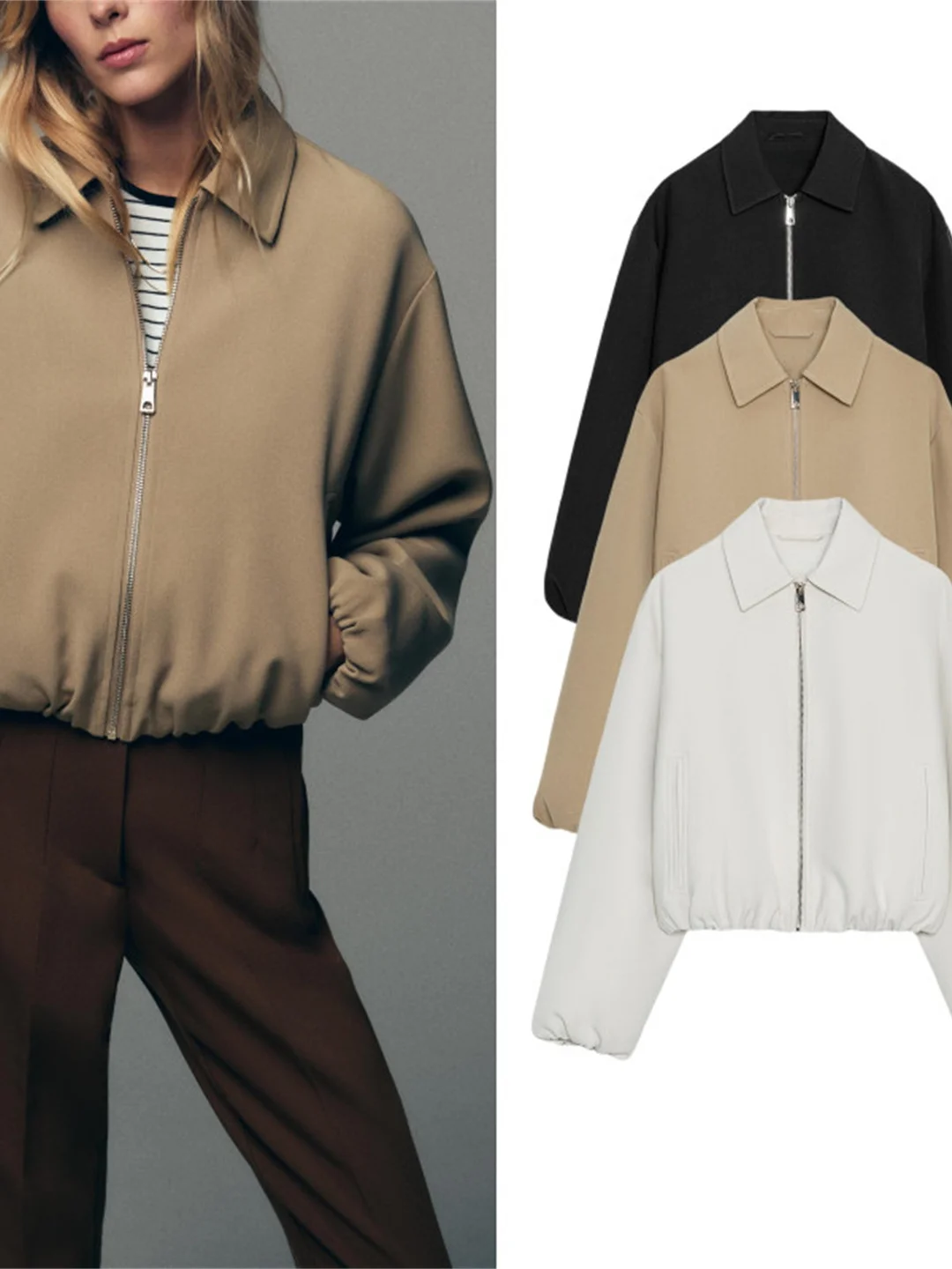 ملابس خارجية محايدة طويلة Sve بياقة واقفة منتفخة Jaet للسيدات وصلت حديثًا لخريف 2025 مع سحاب مناسب... #1