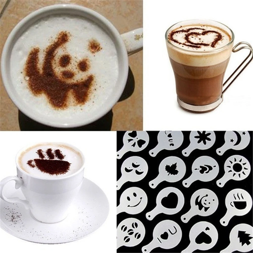 16 Pcs Coffee Stencils Set Reusable Plastic Cappuccino Foam Decorating Templates for Latte Art DIY with Multiple Patterns Mold