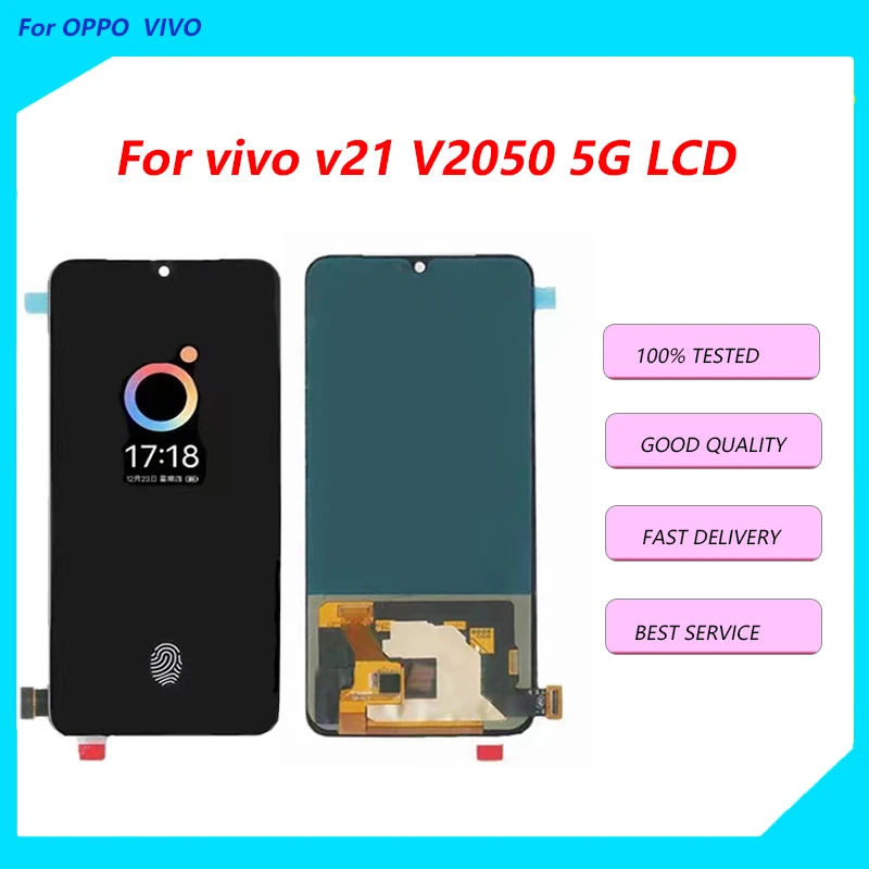 OLED Black 6.44 ” For Vivo V21 5G V2050 LCD Display Screen Touch Digitizer Assembly Support screen fingerprint