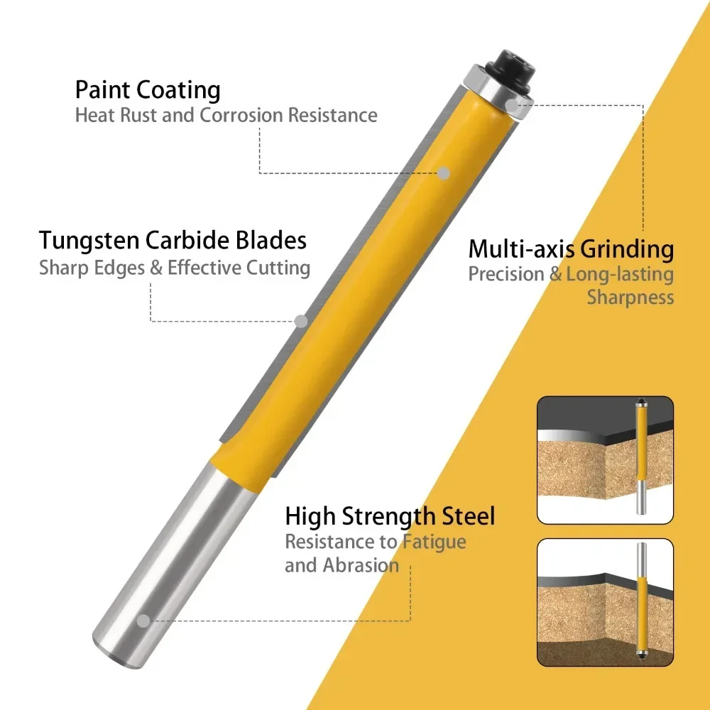 Imagem -03 - Cortador de Fresagem de Carboneto de Tungstênio Flush Trim Router Bit mm Shank Carpintaria Modelo Padrão Bit Corte de Piso de Guitarra