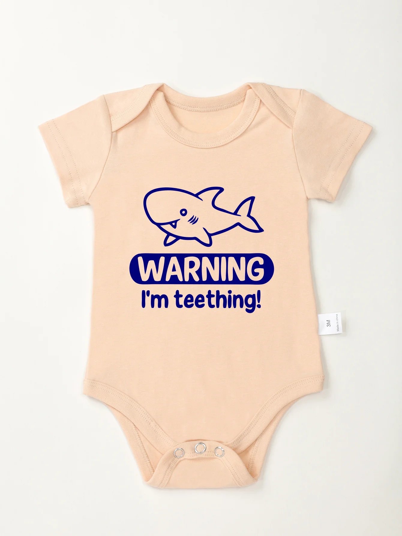 Shark Pattern Warning I'm Teething Print Newborn 0-24M Short Sleeve Infant Jumpsuit Fashion Clothes Toddler Rompers Bodysuit