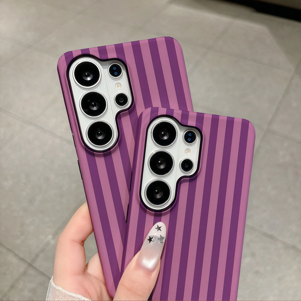 Purple Light Pink Stripes Phone Case For Samsung Galaxy S26 S25 Ultra S24 S23 Plus Hard Shock‑Absorption 2-in-1Protective Cover