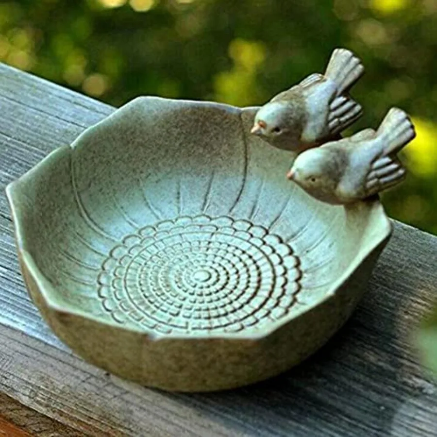 【Spot goods】5.9" Ceramic Birdbath Bowl Wild Bird Feeder Food Holder Container Bird Feeding Tray for Outside Bee Water Bath Outd view 2