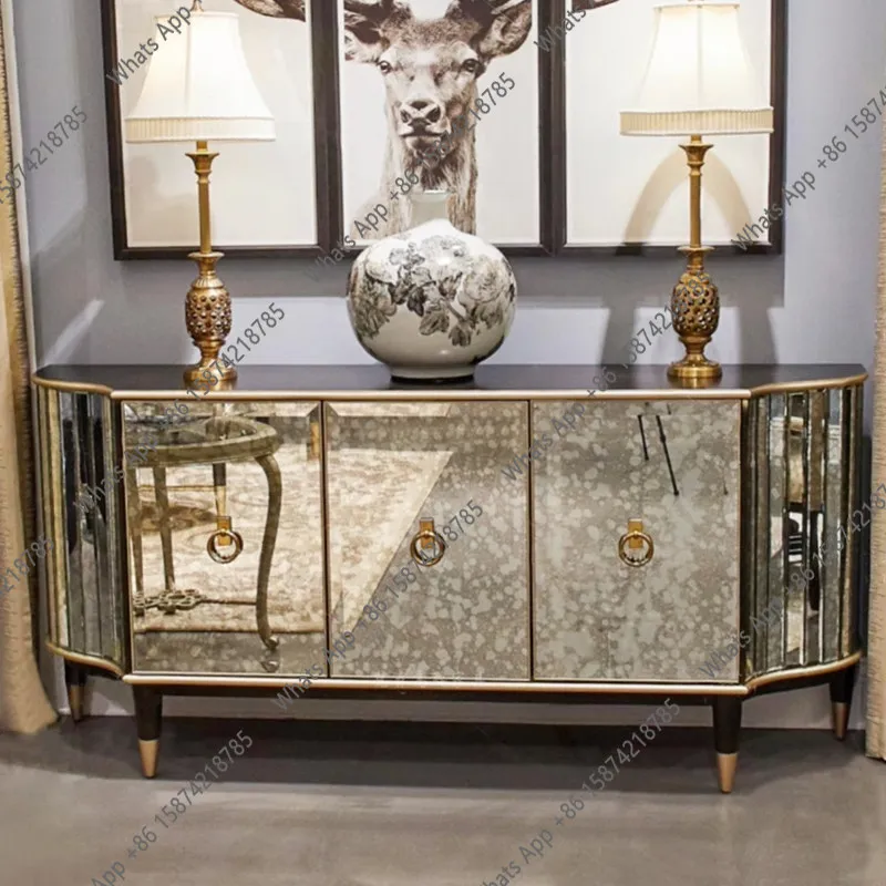 Light luxury post-modern dining side cabinet American retro  storage entrance decorative cabinet model room mirror furniture