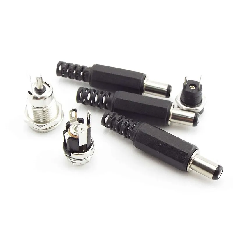 5Pairs 12V 5.5*2.5 MM Plastic Male Plug DC Power Socket Female Jack Screw Nut Panel Mount Connector Adapter for LED Strip C5
