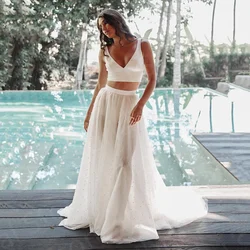 Summer Wedding Dresses Boho Two Pieces Bridal Gowns Pearls Bride Dresses 2024 Sleeveless Wedding Gowns V Neckline Wholesale