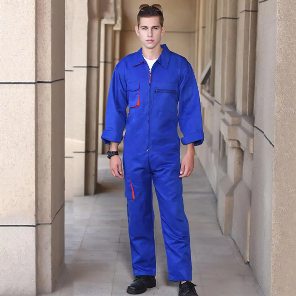 Durable Work Outfit Stain-resistant Zipper Work Jumpsuit for Men Coveralls for Car Repair Workshop Loose Fit Streetwear Uniform