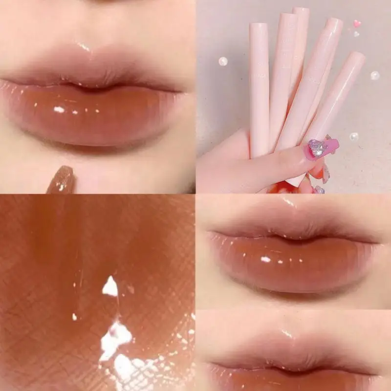 6pcs Set Cute Pink Lip Glaze Waterproof Liquid Lipstick Beauty Cosmetics Mirror Water Lip Gloss Lipgloss Gift Set Lips Makeup