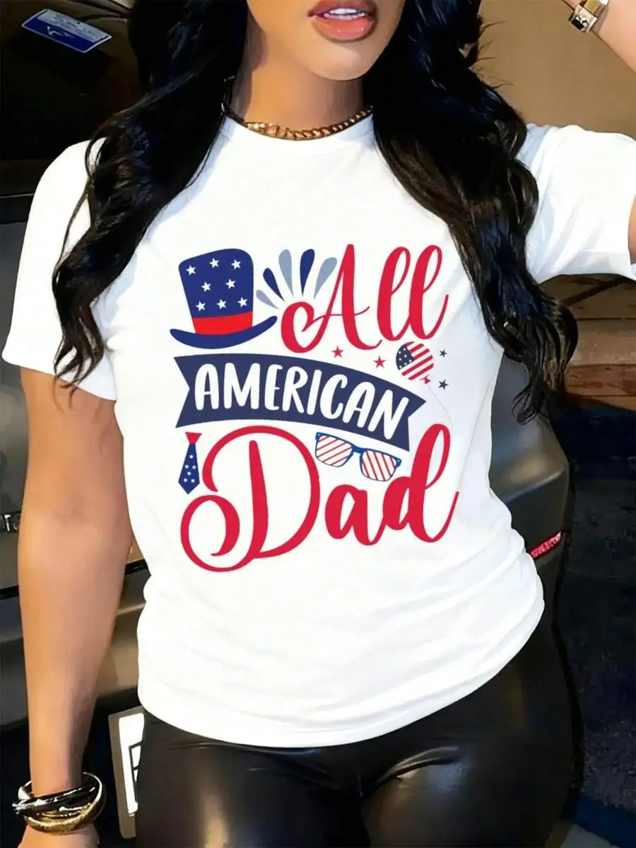 Women Dad Graphic Short Sleeve T‑Shirt Soft Comfy Casual Crew Neck Top For Spring Autumn Daily Wear Easter Holiday Outfit