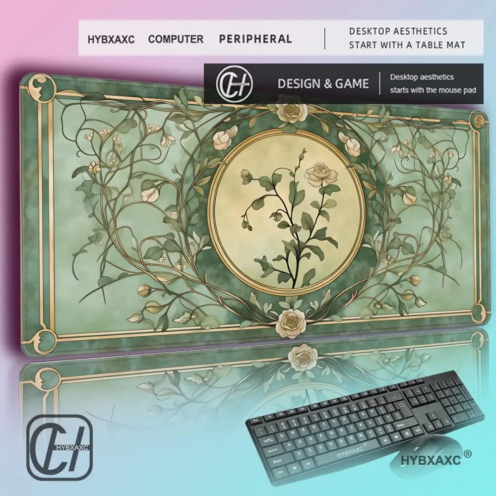 

HYBXAXC Celestial Art Nouveau Botanical Desk Mat Gold Moon Mandala Emerald Vintage Workspace Decor Gift