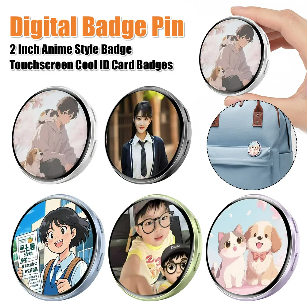 

Цифровой бейдж-значок 2 дюйма с сенсорным экраном, крутые ID-карты-бейджи со светодиодным дисплеем для Рождества, косплея, концертов для фанатов аниме
