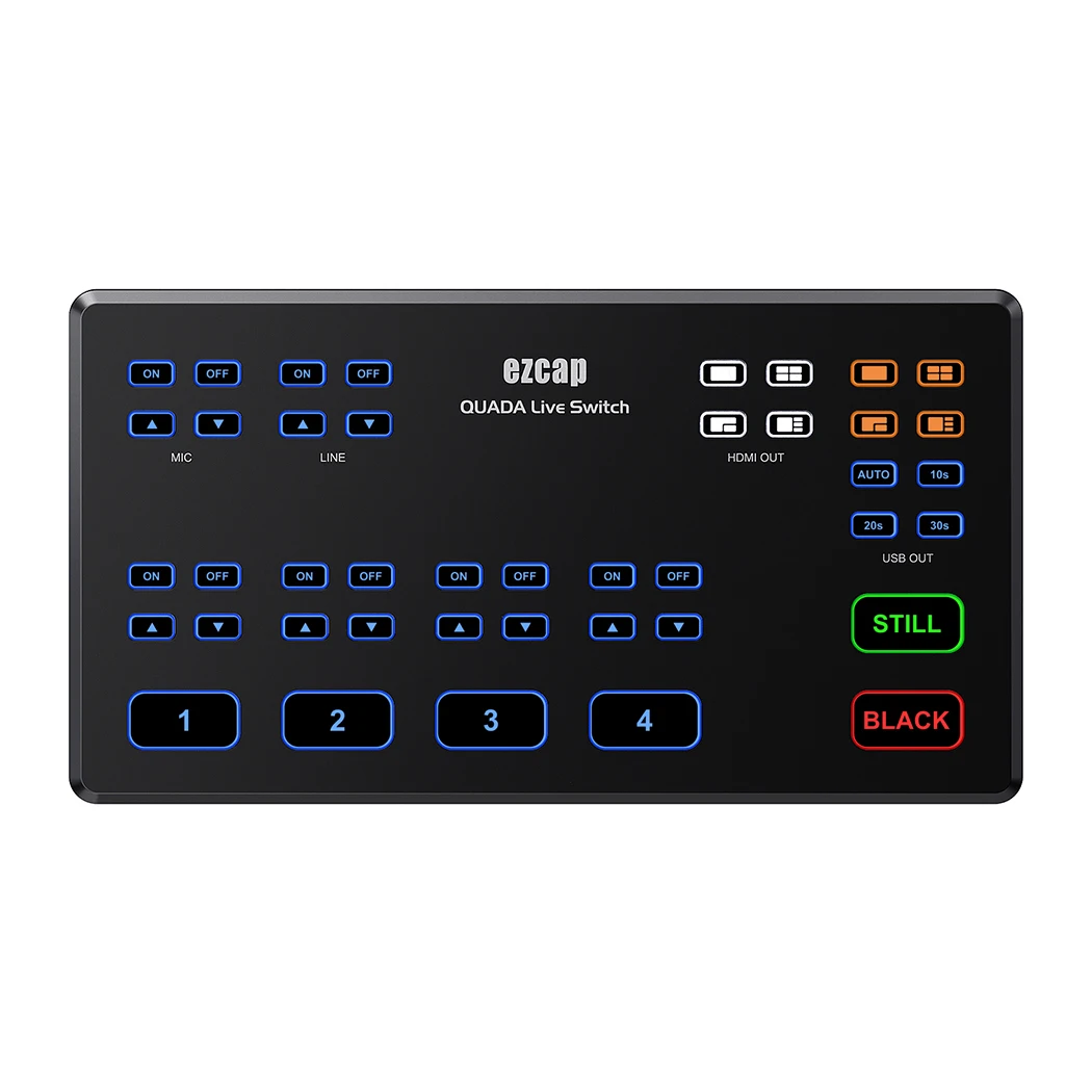 HD60 Streaming Video Switcher 4 HDMI Input 1080P Capture Seamless Switching For Multi Cam Video Production and Live Streamin