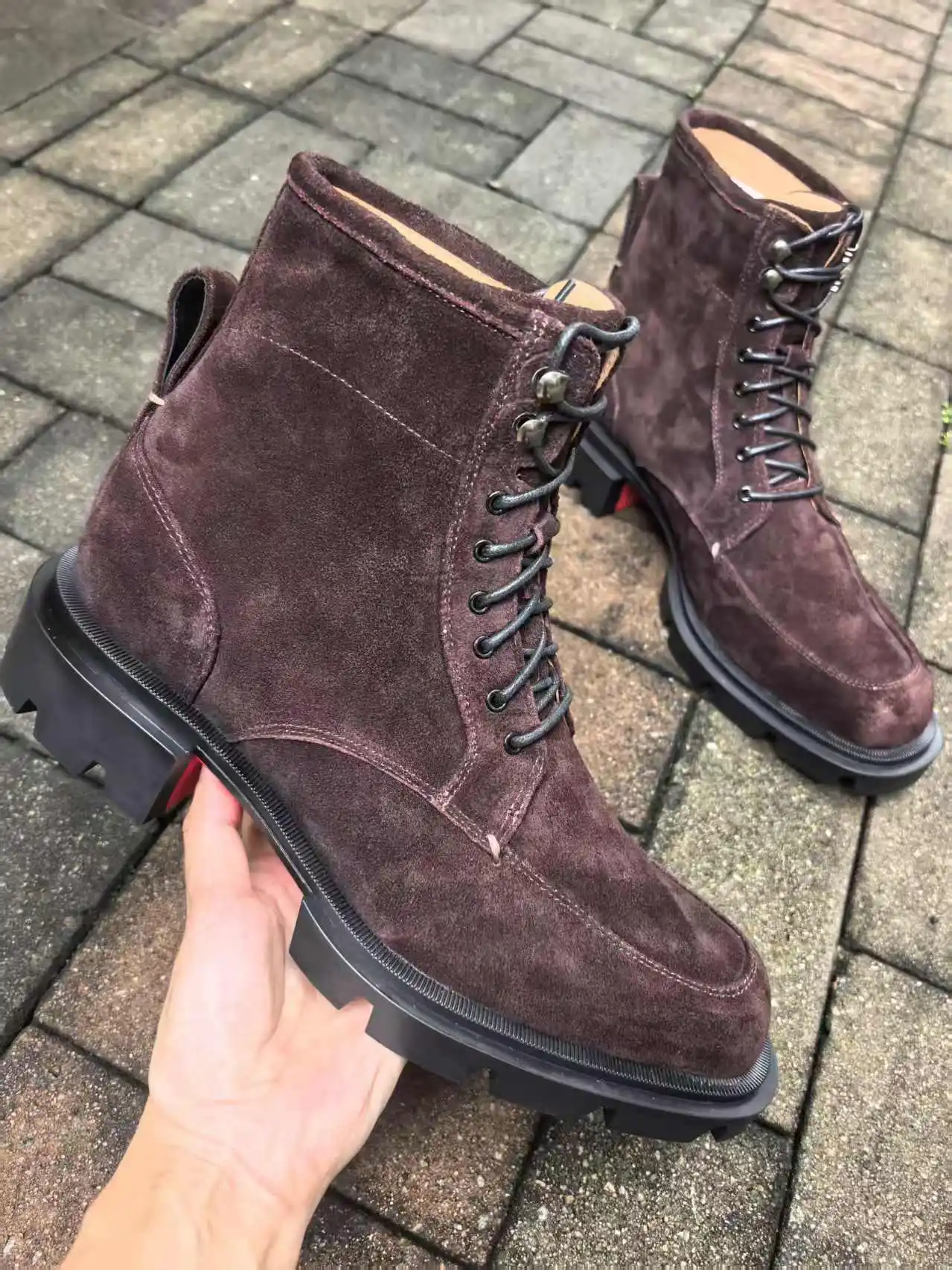 Dark Brown Distressed Suede Ankle Boots Men Platform Non Slip Lace Up Casual Boots Fashion Streetwear Thick Sole Leather Boots