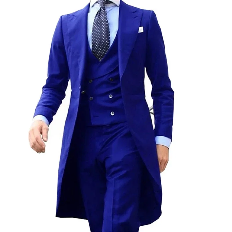 

Royal Blue Long Tail Coat 3 Piece Gentleman Man Suits Male Fashion Groom Tuxedo for Wedding Prom Jacket Waistcoat with Pants