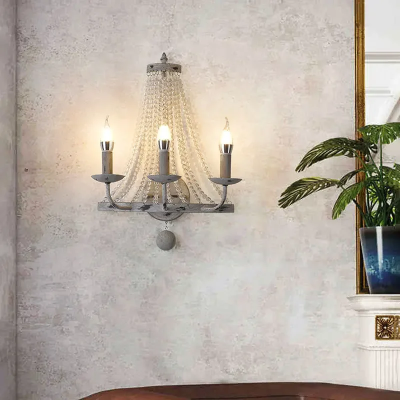 

Vintage French Countryside Wall Lamp Crystal Lamp Living Room Dining Room Bedroom Corridor Staircase Wall Lighting