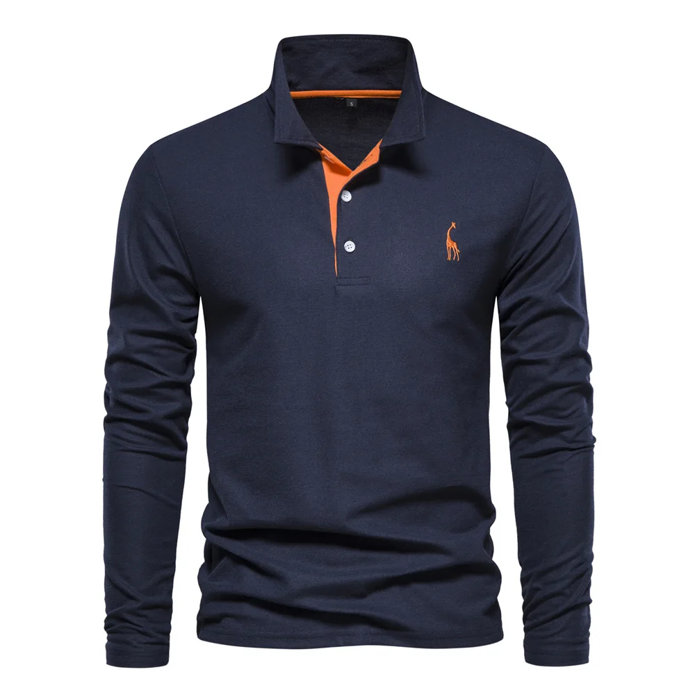 

New Men's Deer Embroidery Polo Shirts Solid Color Long Sleeve Social Business Polos Male Slim Fit Casual Brand Men Clothing