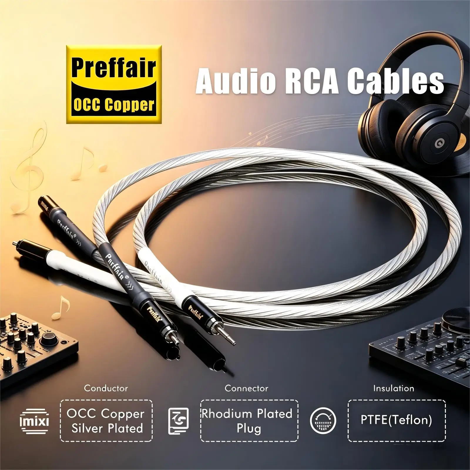

Кабель Preffair Hi-Fi RCA из меди OCC с серебряным покрытием, аудиокабель RCA (штекер-штекер) для подключения ЦАП и предусилителей