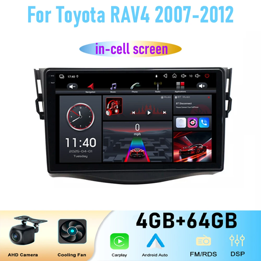 

9'' For Toyota RAV4 2007-2012 Car Radio Head Unit GPS Multimedia Carplay Android 15 Wireless Navigation Intelligent System