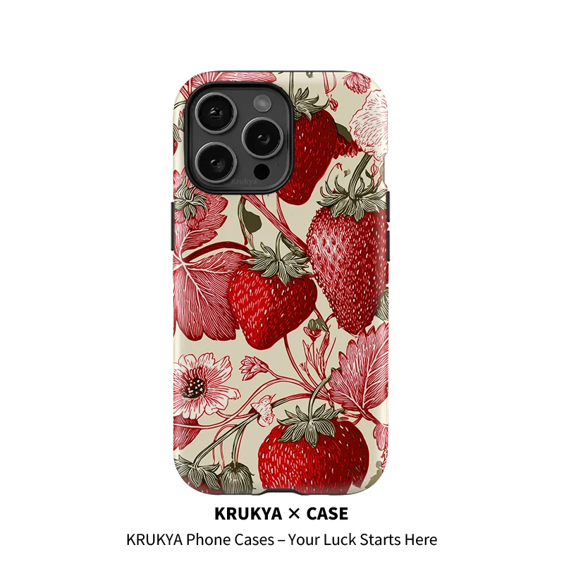 

Чехол для телефона Krukya Painting Strawberry для iPhone 11 12 Pro Max 16 15 17 Pro Max 13 12 X XR XS SE2, двухслойный мягкий чехол из ТПУ