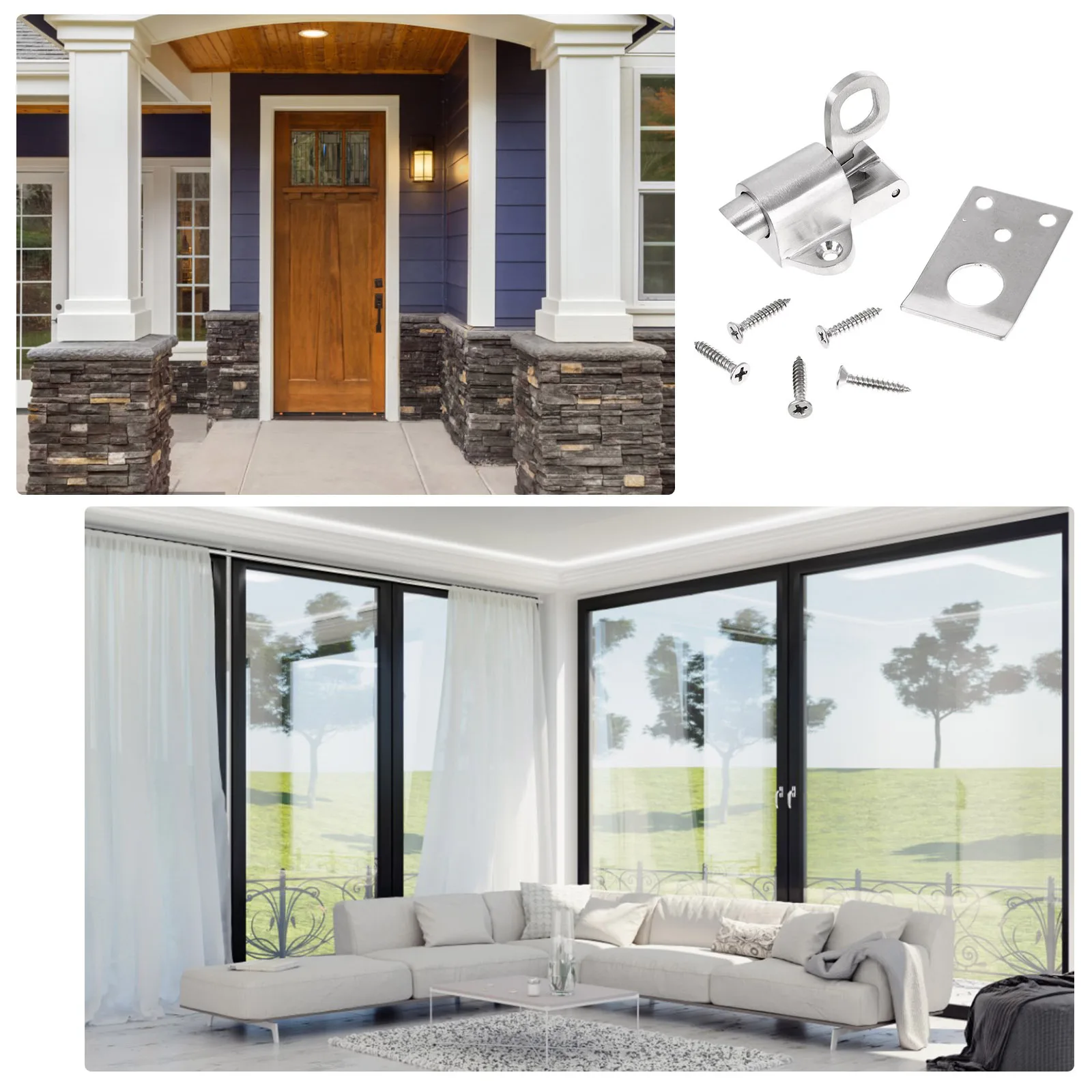 

Stainless Steel Automatic Spring Bolt Heavy Duty Latch Rust Proof Wear Resistant For Home Security Door Safety Lock Metal