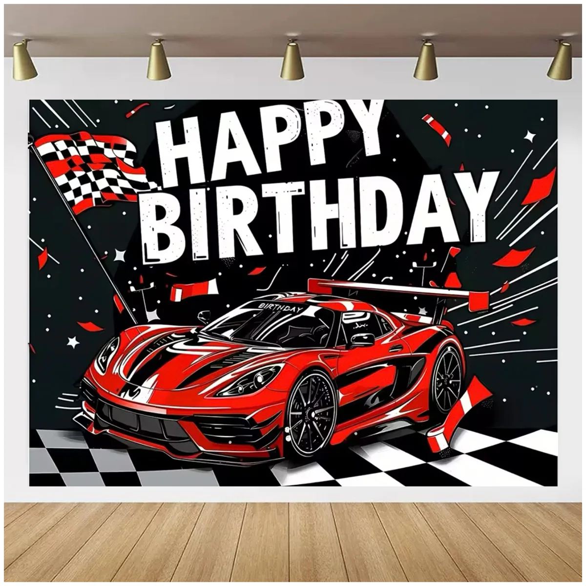 Super sports car racing theme birthday party background happy birthday room decor background photography studio props Banner