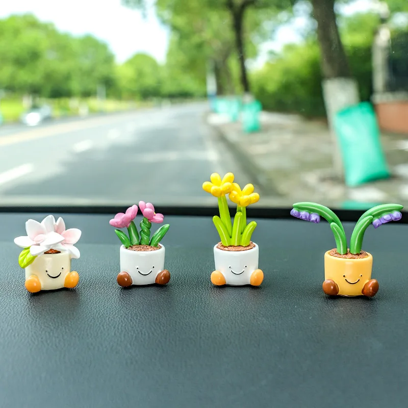 Cute Flower Pot Car Decoration Center Auto Console Interior Dashboard Accessories Cartoon potted plant Ornament Gift