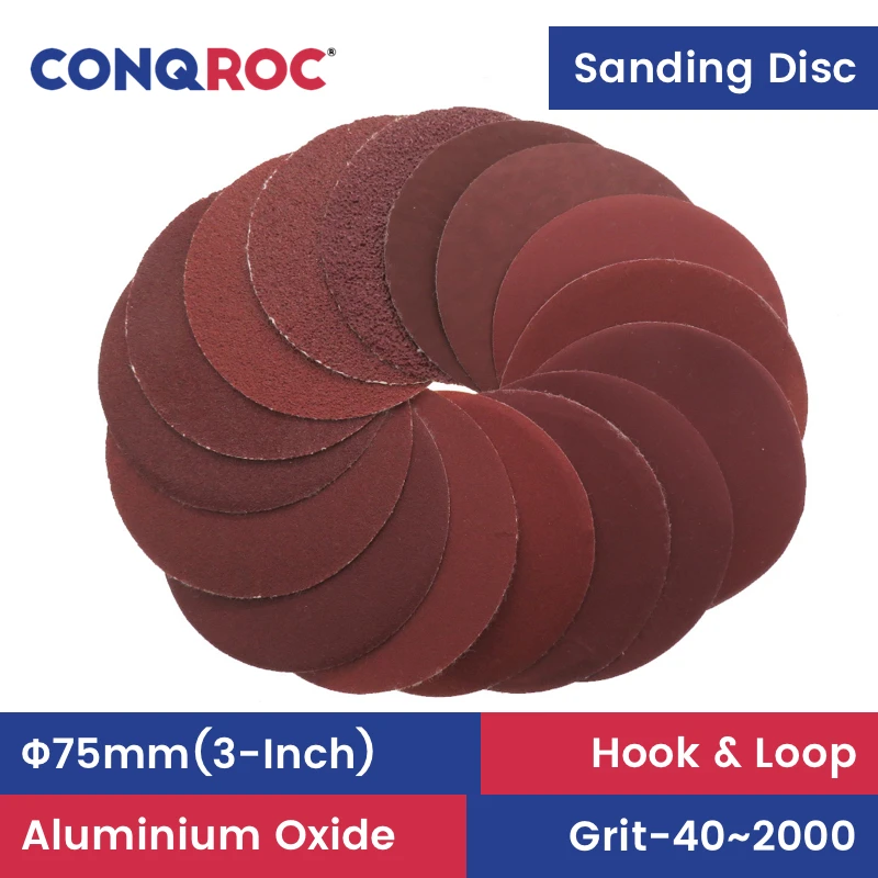 75mm(3-Inch) Sanding Discs Aluminum Oxide Hook and Loop Sanding Papers 200-Piece Grit P40~2000
