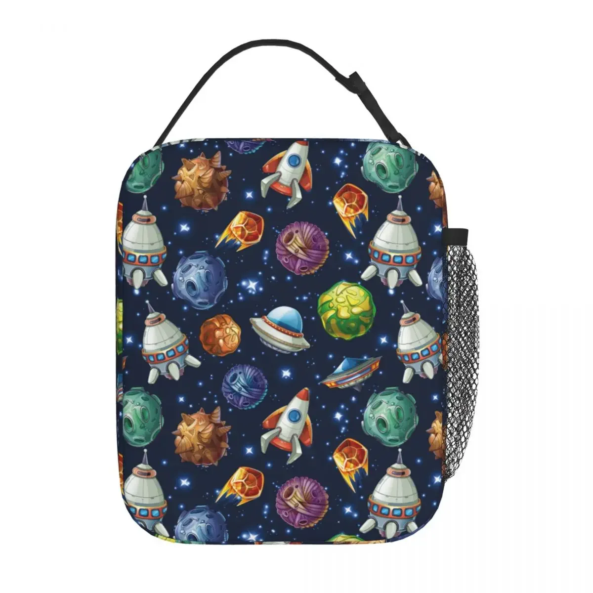 

Comic Space Planets Spaceships Thermal Insulated School Lunch Bag for Boys Rocket Cartoon Science Thermal Cooler Lunch Box