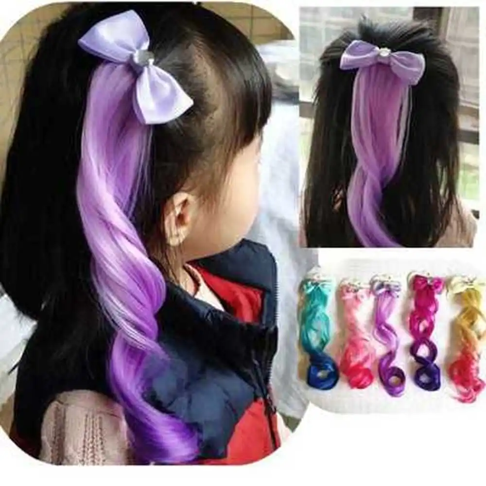 

1 Pcs Colorful Bow Tie Hair Accessories for Girls Rainbow Princess Children Long Hair Wig Hair Clip Styling Tools