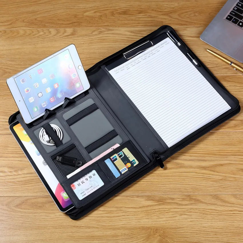 multifuctional A4 manager document bag folder for documents with zipper foldable mobile stand rack holder for cellphone/tablet