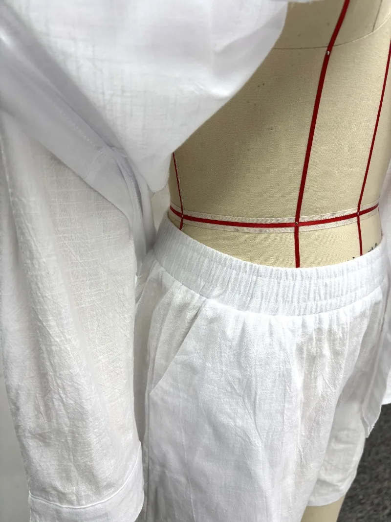 Übergrößes Afrikanisches Damen-Freizeitset 2-teilig Sommer Locker Sitzende Langarm-Bluse und Shorts mit Gummibund Loungewear Streetwear – Detail 7
