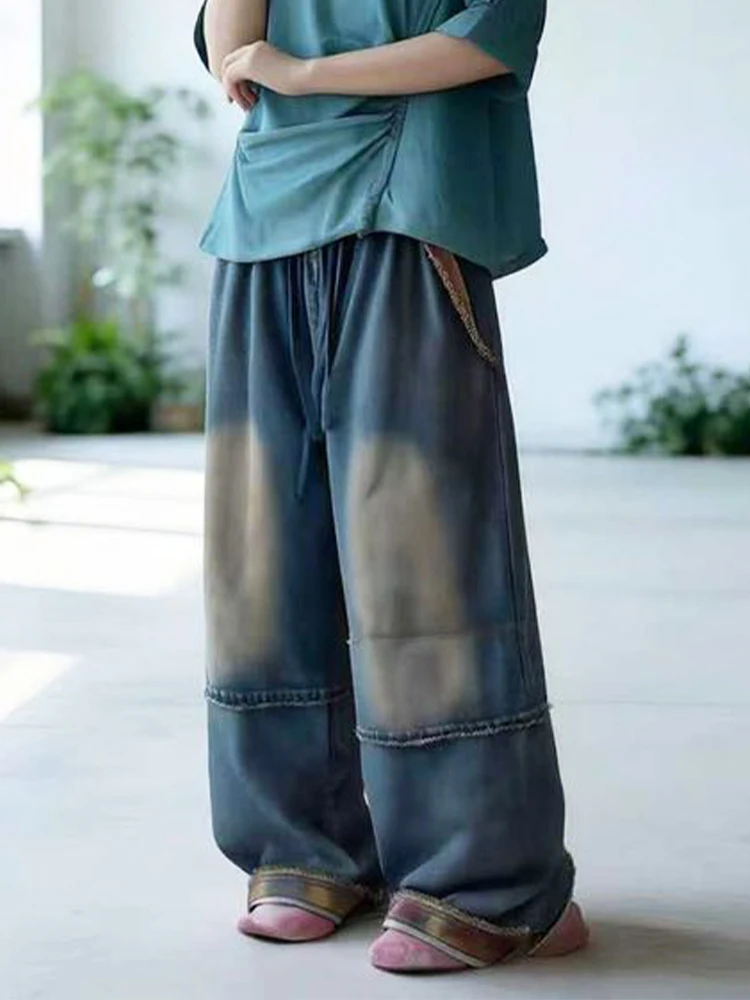 Amax LuluE Summer Vintage Loose Denim Pants Ladies 2026 Fashion Japanese Design Classic Patchwork Jeans Womens Leisure Trousers
