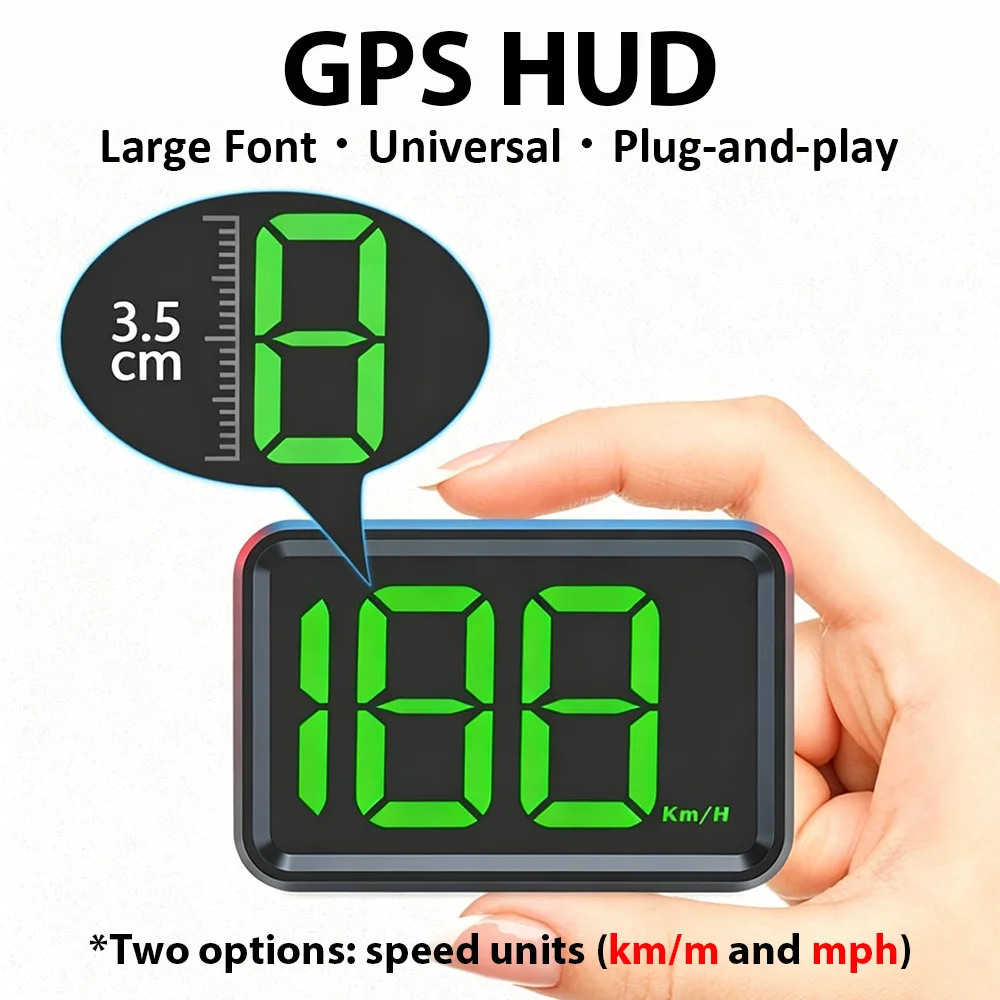 GPS Car HUD Head‑Up Display Compact Speedometer KM/H MPH Universal Clear Large Font Car Speed Display for All Vehicle Models