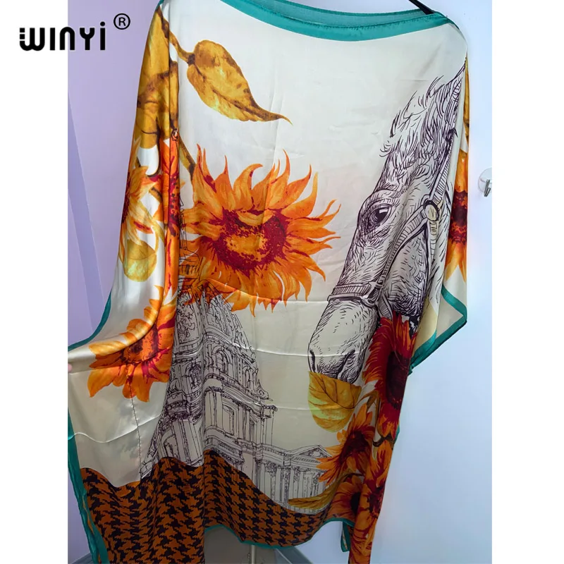 WINYI Summer beach Dress NEW Print Boho Hijab Loose vetidos Elegantes Muslim Abaya Robe Gown Sexy Lady Party maxi holiday kaftan