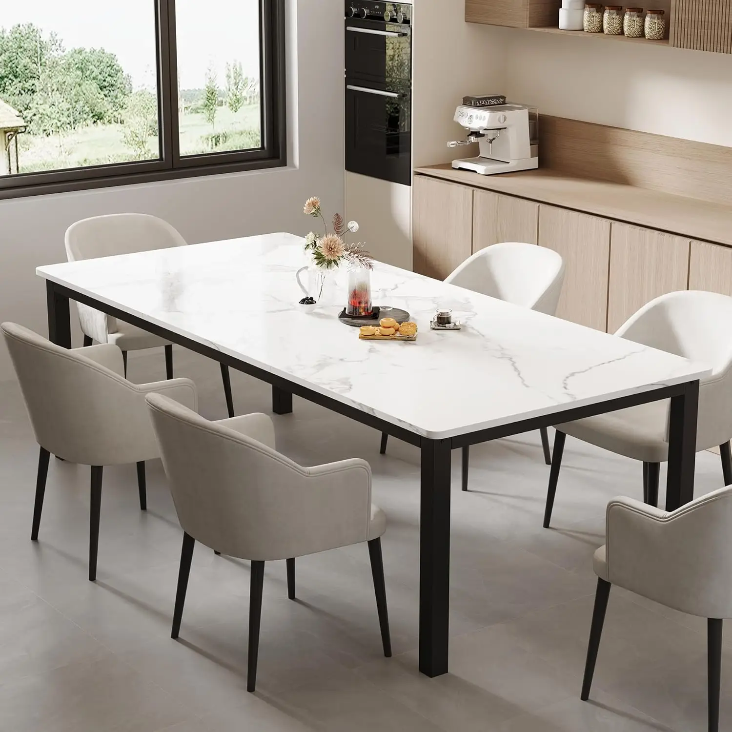 70.8in Industrial Wooden Dining Table Mortise Tenon Metal Legs Kitchen Home Office, Customized