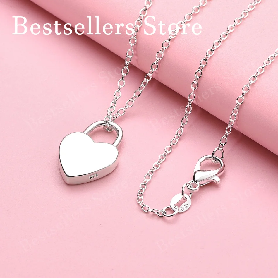925 sterling silver 16-30 inch exquisite heart-shaped lock pendant necklace for women's fashion wedding jewelry accessories
