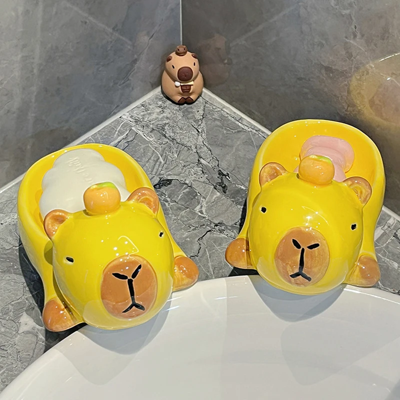 

Капибара, мыльница, сливная полка для ванной комнаты, бытовая керамическая милая мультяшная мыльница, ящик для хранения в ванной комнате, держатель для мыла