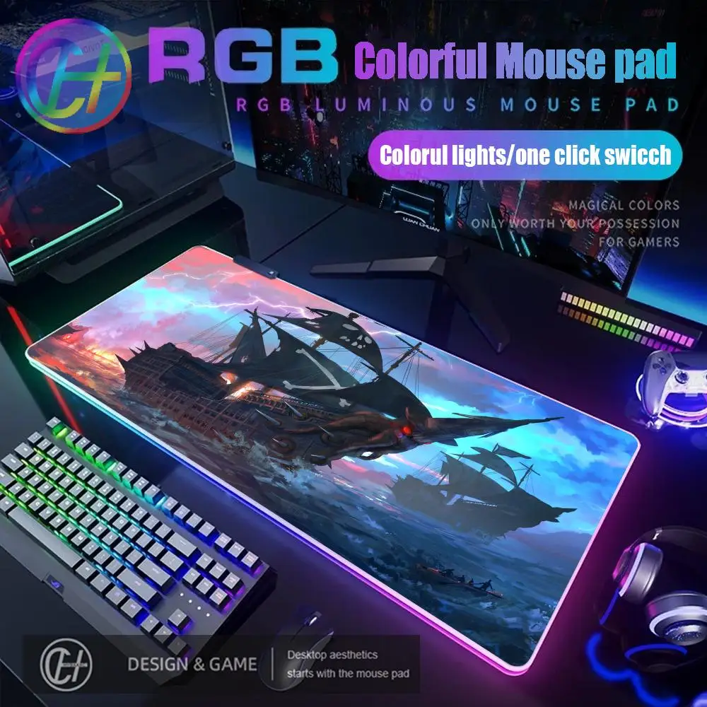

HYBXAXC Mouse Pad RGB Gaming Mouse Pad Desk Mat HD Gamer Large LED Light XXL 900x400x4mm Pirate Ship Gaming Mouse Pad