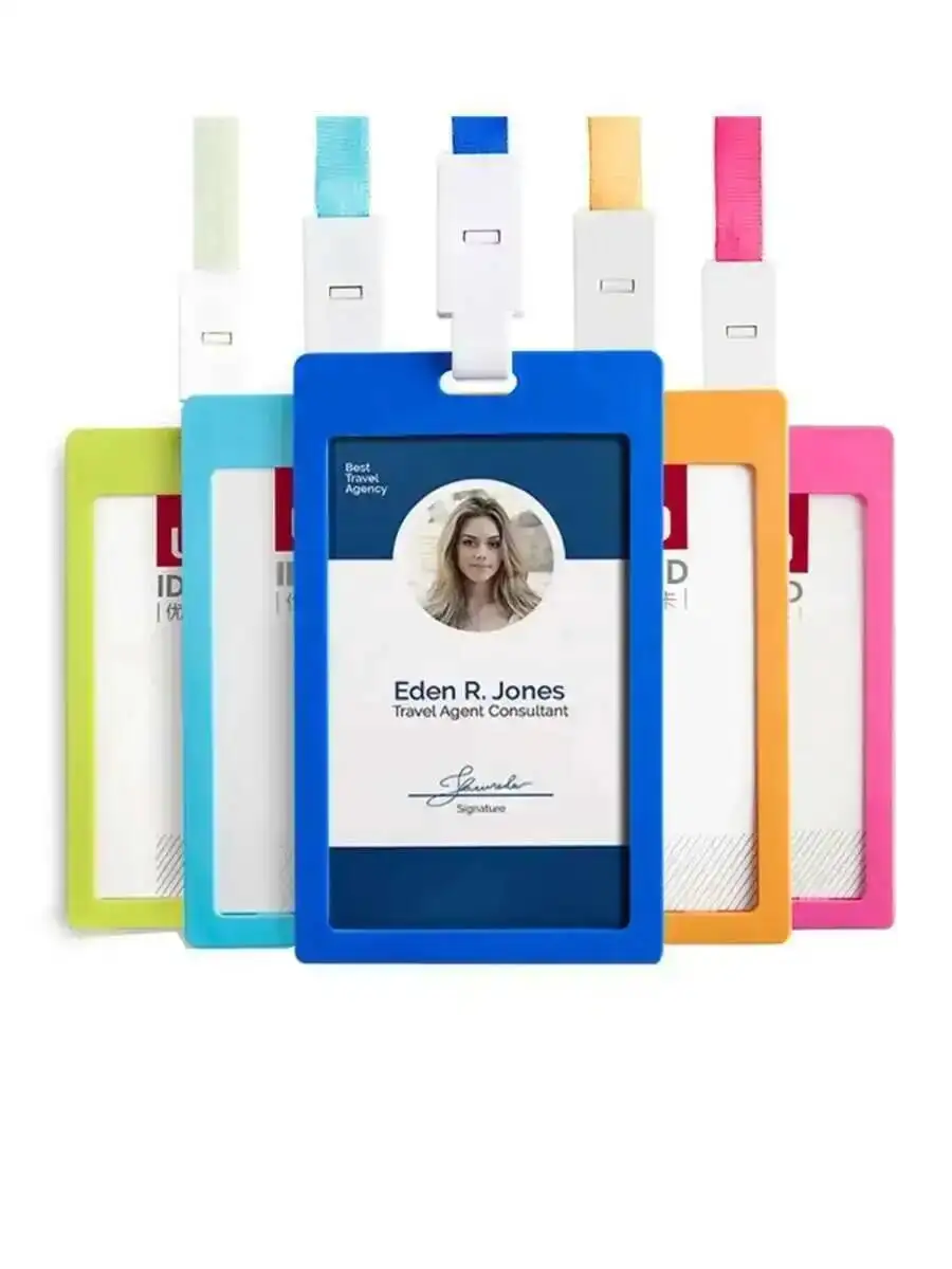 Porte-cartes d'identité horizontal et vertical, 5 pièces, avec cordon d'origine, pour étudiants, personnel d'affaires, couleur bonbon