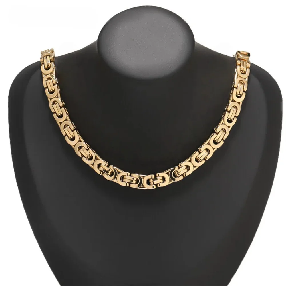 خمر شقة البيزنطية ربط سلسلة القلائد الذكور 8 مللي متر الذهب الفضة اللون الفولاذ المقاوم للصدأ سلسلة للرجال النساء مجوهرات بسيطة هدية #2