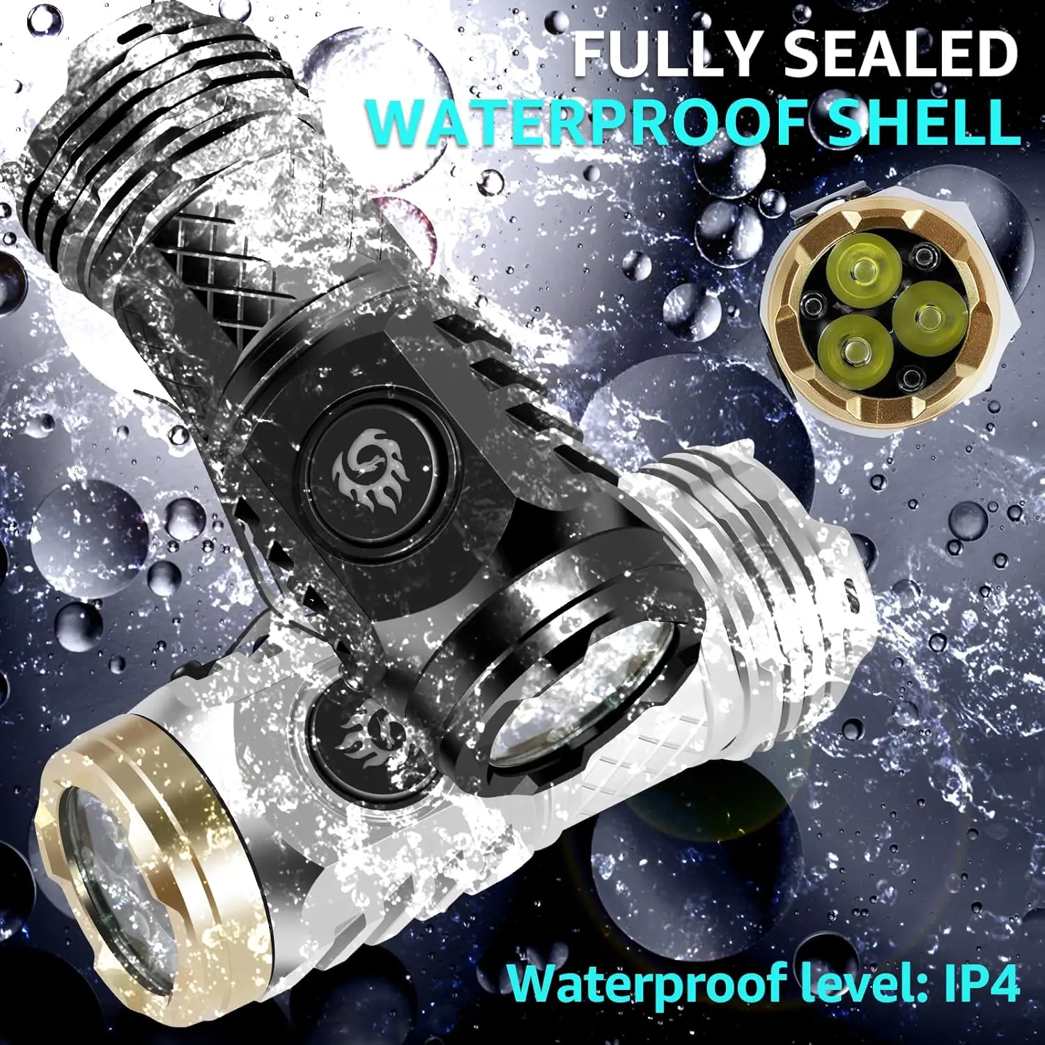 High Strong Power Tactical Flashlight 3LED Mini Keychain Torch USB Rechargeable Outdoor Waterproof Camping Lantern with Cap Clip view 6