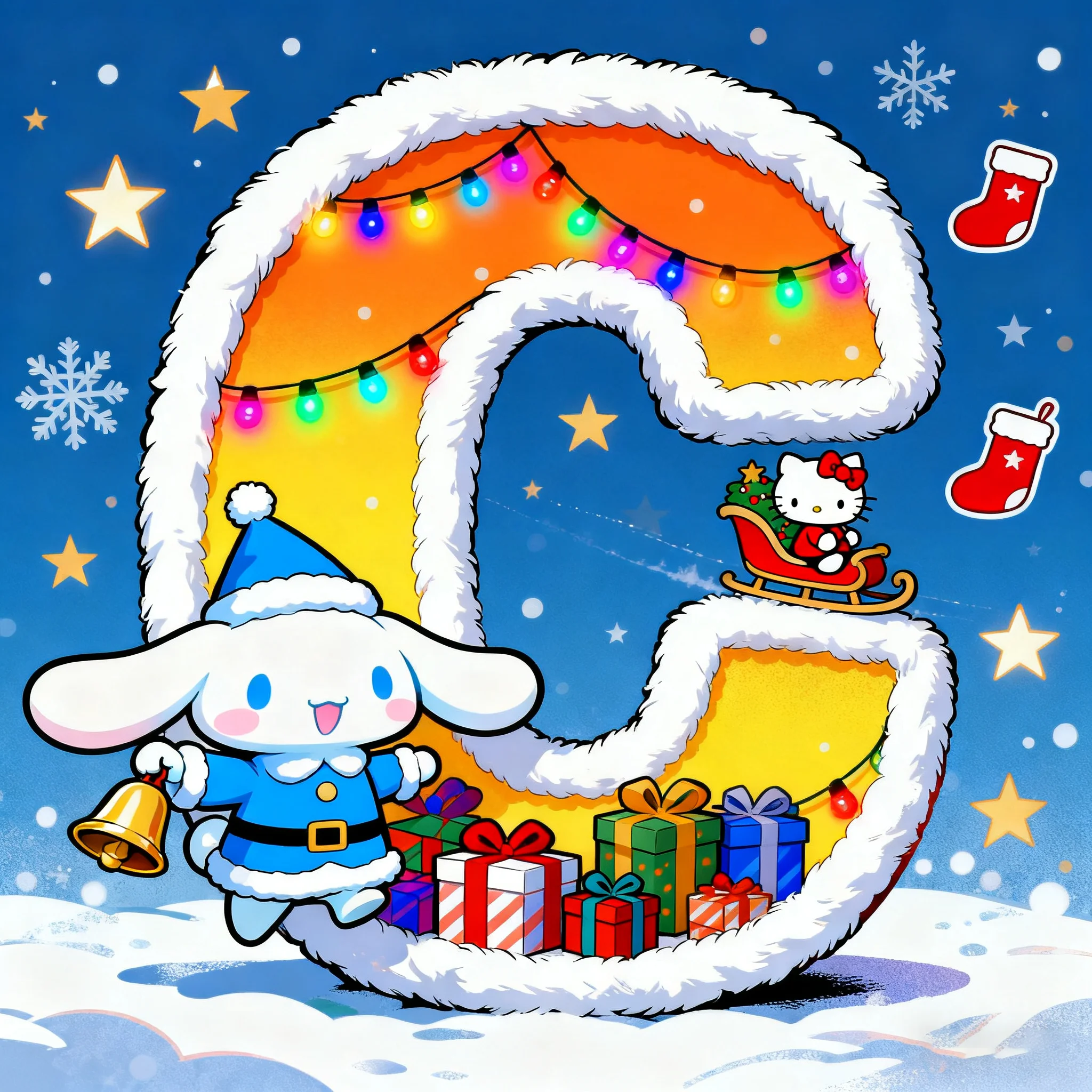 1PC 5D DIY Lukisan Berlian Natal Hello Kitty Kuromi Kit Lampu Huruf Malam Bersalju Bintang Dapat Digantung & Dipegang Dekorasi Rumah Kerajinan