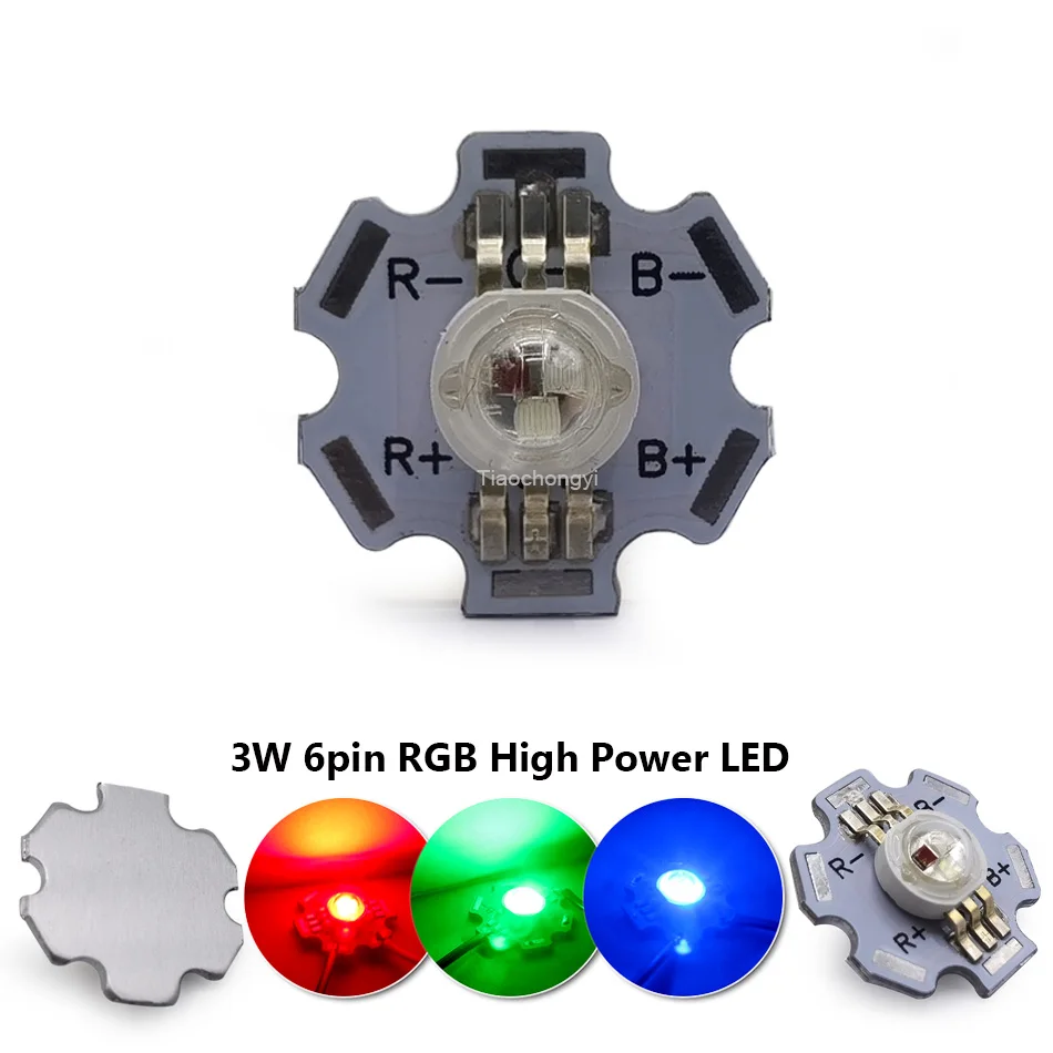 3W RGB LED High Power LED chip 6pin 3X1W 3X3W light-emitting diode Red Green Blue with 20mm PCB Board