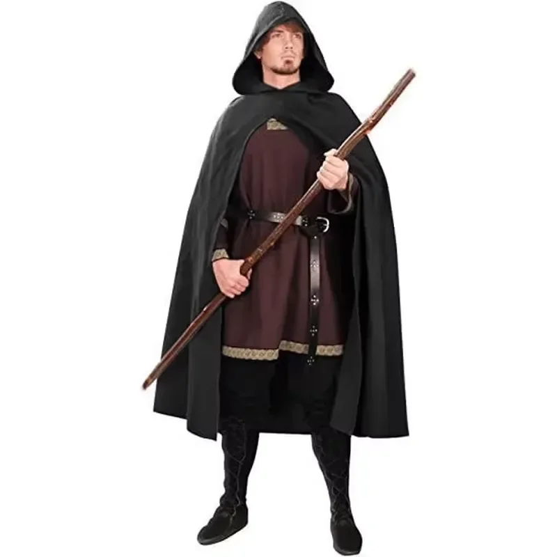 Unisex Medieval Hooded Cloak Halloween Cosplay Costume Cloak Suitable for Games Cosplay Wizard Hobbit Renaissance Robe