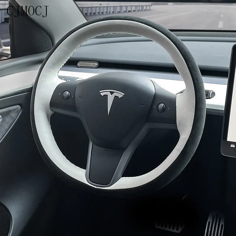 

Cover Customized For Tesla Model3 Model Y Hand Sewn Steering Wheel Cover Roughened High-end X / S Special Car Accessories