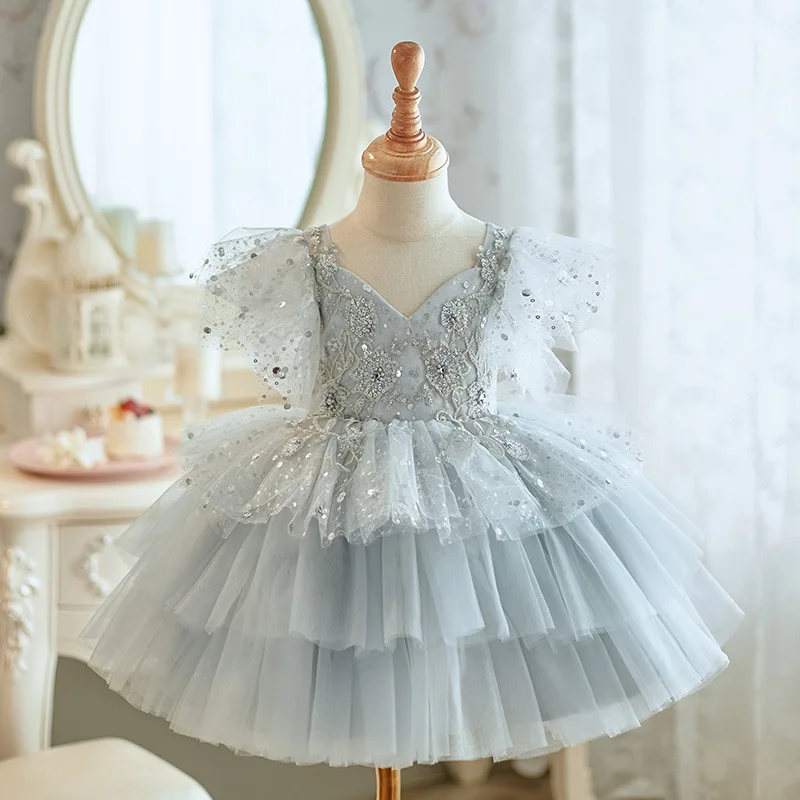 Customized Exquisite Sweet Birthday Party Dresses Spliced Sequin Flower Appliques Mesh Cascading Ball Gown 2024 New Popular A-li