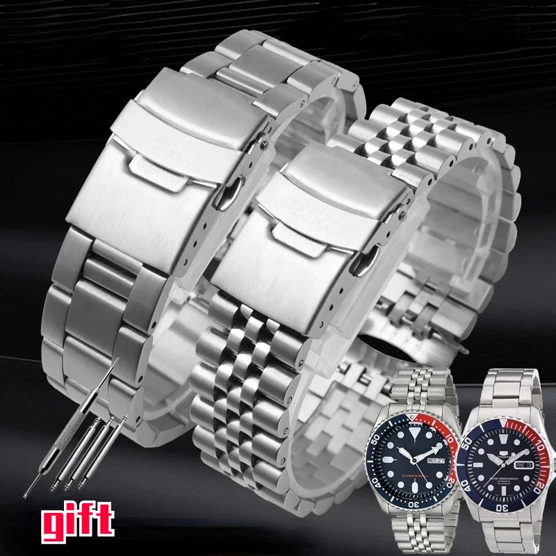 

Для SEIKO No. 5 SKX009 SKX007 SKX175 SKX173 Твердый ремешок из нержавеющей стали 20 мм 22 мм мужской ремешок для часов Аксессуары Ремень для часов Браслет