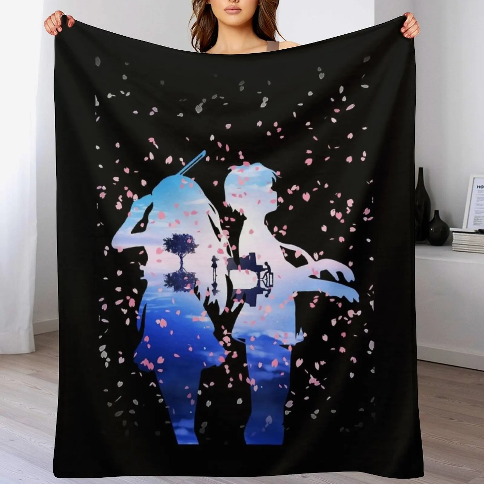 

Your Lie in April Shigatsu wa Kimi no Uso Kaori & Kousei Anime Cherry Blossoms Throw Blanket Single Thin Custom Thins Blankets